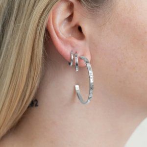 Hoop Earring with Lab Grown Diamond - Sterling Silver